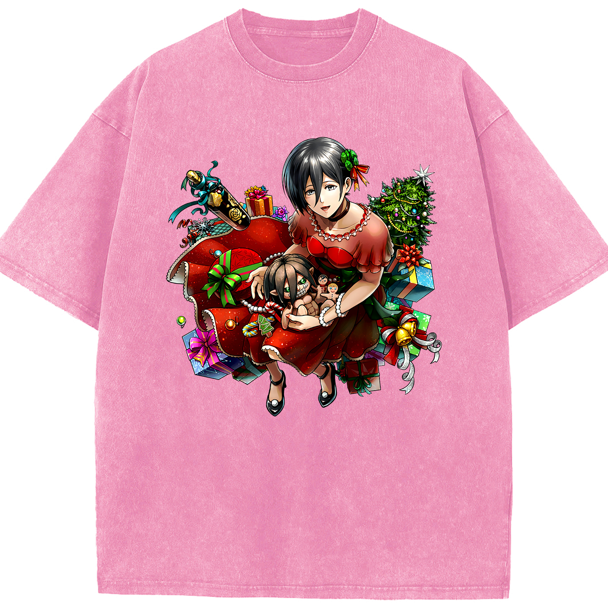 （画像用） 進撃の巨人 ミカサ·アッカーマン Attack on Titan Mikasa Ackerman 綿100% ヴィンテージ風 半袖Tシャツ（フロントプリント）